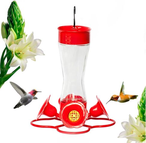 Nature's Rhythm Bird Feeder 4 bee Guard Plastic Yellow Flowers Feeding Port 8oz Glass Pinch Waist Hummingbird Feeder (1Pcs) in Saudi Arabia