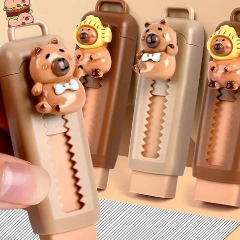 2Pcs Cartoon Capybara Push Pull Eraser Creative Kapibala Retractable Erasers Students School Office Supply Stationery,Random in Saudi Arabia