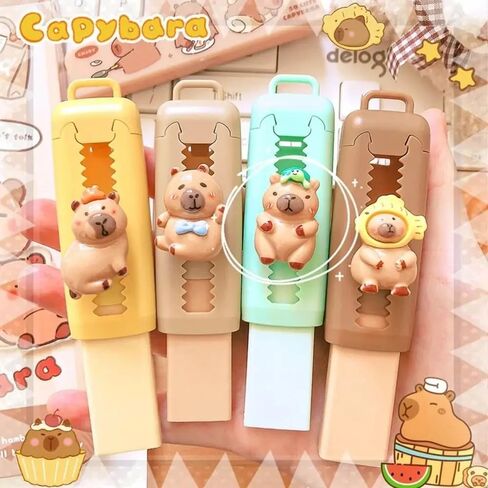 2Pcs Cartoon Capybara Push Pull Eraser Creative Kapibala Retractable Erasers Students School Office Supply Stationery,Random in Saudi Arabia