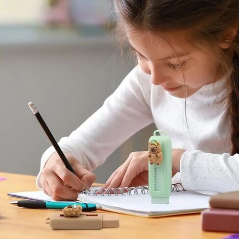 2Pcs Cartoon Capybara Push Pull Eraser Creative Kapibala Retractable Erasers Students School Office Supply Stationery,Random in Saudi Arabia
