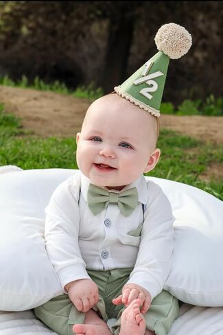 قبعة عيد ميلاد 1/2 من Finduat Baby، قبعة نصف عيد ميلاد، قبعة مخروطية للاحتفال بعمر 6 أشهر مع بوم بوم، أخضر غامق للفتيات/الأولاد in Kuwait