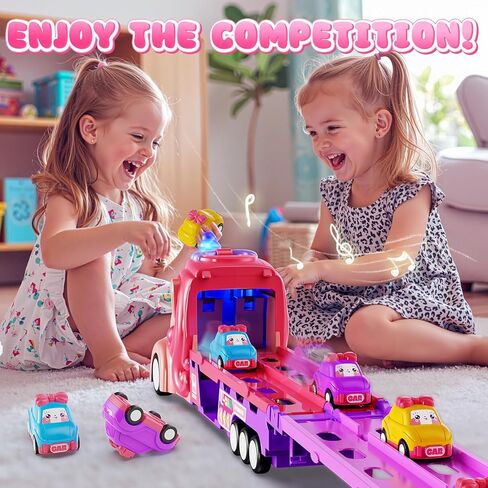 مجموعة سيارات لعبة هوت بي للبنات مع شاحنة ألعاب يونيكورن - 6 سيارات أميرات ومسار قابل للطي مع ضوء وصوت - ألعاب سيارات تعمل بقوة الاحتكاك هدايا عيد ميلاد للفتيات الصغيرات بعمر 3 و4 و5 و6 و7 سنوات in Kuwait