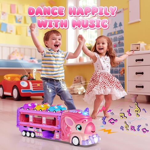 مجموعة سيارات لعبة هوت بي للبنات مع شاحنة ألعاب يونيكورن - 6 سيارات أميرات ومسار قابل للطي مع ضوء وصوت - ألعاب سيارات تعمل بقوة الاحتكاك هدايا عيد ميلاد للفتيات الصغيرات بعمر 3 و4 و5 و6 و7 سنوات in Kuwait