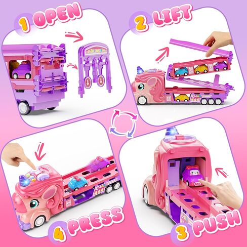 مجموعة سيارات لعبة هوت بي للبنات مع شاحنة ألعاب يونيكورن - 6 سيارات أميرات ومسار قابل للطي مع ضوء وصوت - ألعاب سيارات تعمل بقوة الاحتكاك هدايا عيد ميلاد للفتيات الصغيرات بعمر 3 و4 و5 و6 و7 سنوات in Kuwait