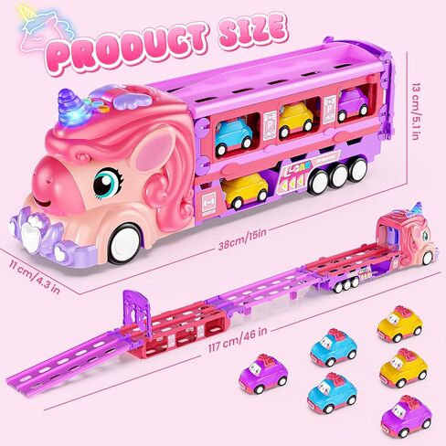 مجموعة سيارات لعبة هوت بي للبنات مع شاحنة ألعاب يونيكورن - 6 سيارات أميرات ومسار قابل للطي مع ضوء وصوت - ألعاب سيارات تعمل بقوة الاحتكاك هدايا عيد ميلاد للفتيات الصغيرات بعمر 3 و4 و5 و6 و7 سنوات in Kuwait