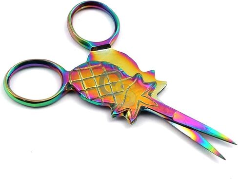 G.S SET OF 10 MULTI TITANIUM COLOR RAINBOW SEWING CRAFT EMBROIDERY SCISSORS 3.5" PINEAPPLE SHAPE BTS-645 in Saudi Arabia