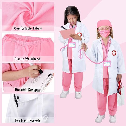 12 PCS Doctor Costume for Kids,Scrubs with Lab Coat/Nurse Costume Kids Set,Girls Boys Doctor Career Day Costumes in Kuwait