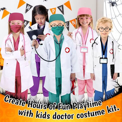 12 PCS Doctor Costume for Kids,Scrubs with Lab Coat/Nurse Costume Kids Set,Girls Boys Doctor Career Day Costumes in Kuwait