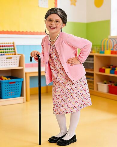 100 Days of School Costume for Kids - Old Lady Costume for Girls Funny Granny Grandma Dress Up Cosplay in Kuwait