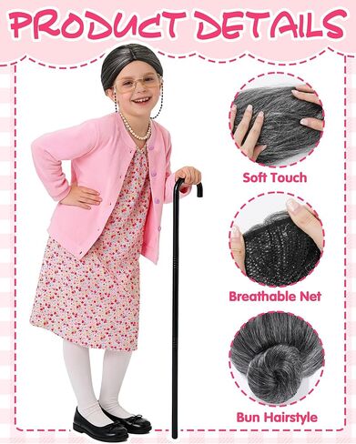 100 Days of School Costume for Kids - Old Lady Costume for Girls Funny Granny Grandma Dress Up Cosplay in Kuwait
