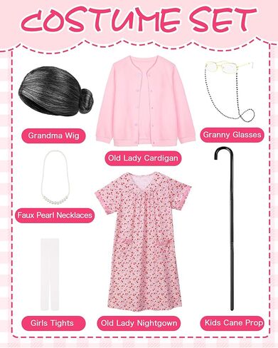 100 Days of School Costume for Kids - Old Lady Costume for Girls Funny Granny Grandma Dress Up Cosplay in Kuwait