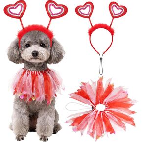 2 Pcs Dog Valentines Costume Set Include Heart Glitter Headband Collars with Heart Ornaments for Small Medium Dogs Cats Pet in Kuwait