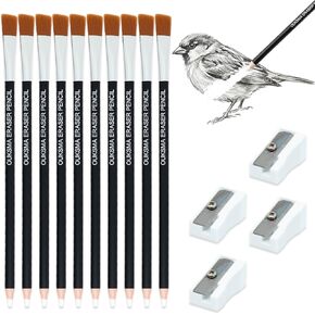Eraser Pencil Set with Brush and Sharpener, Precision Detail Erasers for Sketching, Drawing, Highlights, Texture Shaping, Art Supplies (6 Eraser Pencils + 2 Sharpeners) in Kuwait