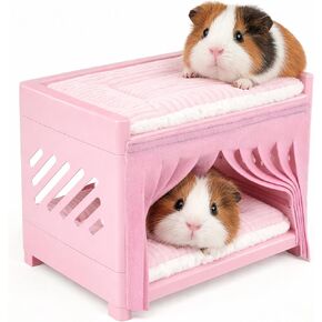 Guinea Pig Bunk Bed with 2 Mats & Tassel Curtains Double-Deck Small Animal Hideout Sleep Loft for Guinea Pigs & Other Small Pets Washable Cushions, Non-Toxic, Easy Clean in Kuwait
