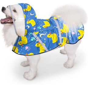 Dog Raincoat, Adjustable Rain Jacket with Hooded Double Layer for Large Medium Small Dogs Puppies, Lightweight Waterproof Rain Coat Poncho with Reflective Stripe Duck Blue,M in Kuwait