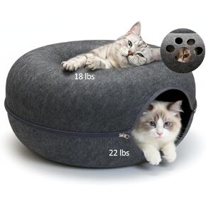 نفق القطط بيكابو مع نافذة مخالب لطيفة، كهف داخلي كبير للقطط للعب والقيلولة، لون سحاب عشوائي (أبيض/رمادي فحمي)، مقاوم للخدش وقابل للغسل يدويًا، رمادي داكن in Kuwait