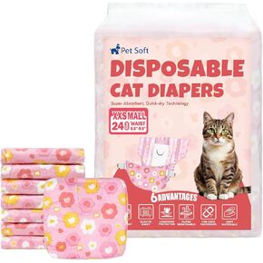 Pet Soft Disposable Cat Diapers - Diaper for Female & Male Cats, Puppy Diapers Super Absorbent, Fit for Dogs in Heat Period or Urine Incontinence, 24pcs (S, Pink) in Kuwait