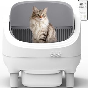 Self Cleaning Litter Box, Automatic Cat Litter Box-APP Control, Open-Design Electric Litter Box, Safety Anti-Pinch, Odor-Free Waste Disposal Includes Trash Bags, Suitable for Multiple Cats, Grey in Kuwait