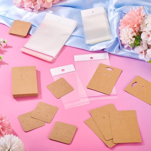 100Pcs Paper Jewelry Display Cards 2 Sizes with Plastic Cellophane Bags DIY Jewelry Display Packaging Dustproof Earrings Keychians Necklace Bracelet Charms Pendants Beads Handmade Crafts Gifts in Saudi Arabia