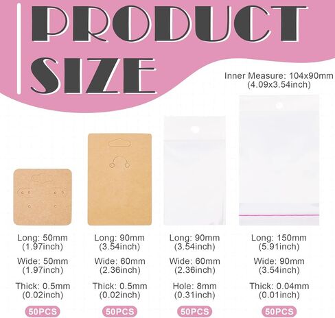 100Pcs Paper Jewelry Display Cards 2 Sizes with Plastic Cellophane Bags DIY Jewelry Display Packaging Dustproof Earrings Keychians Necklace Bracelet Charms Pendants Beads Handmade Crafts Gifts in Saudi Arabia