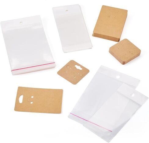 100Pcs Paper Jewelry Display Cards 2 Sizes with Plastic Cellophane Bags DIY Jewelry Display Packaging Dustproof Earrings Keychians Necklace Bracelet Charms Pendants Beads Handmade Crafts Gifts in Saudi Arabia