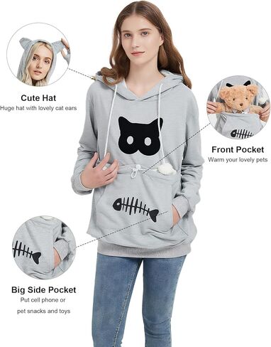 Simcat Pet Pouch Oversized Hoodies Cat Dog Carrier Pouch Pullover Sweatshirt Kitten Puppy Holder Unisex Hoodies in Saudi Arabia