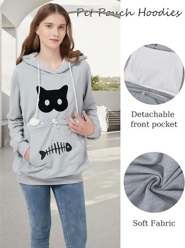 Simcat Pet Pouch Oversized Hoodies Cat Dog Carrier Pouch Pullover Sweatshirt Kitten Puppy Holder Unisex Hoodies in Saudi Arabia