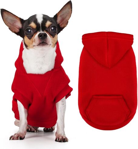 Paiaite Small Dog Hoodie Sweater Sleeveless with Pockets & Hat: Winter Pet Coat for Puppy Doggie Chihuahua, Small-Medium Dogs (Boy & Girl) - All Weather Wear Sweatshirt with Leash Hole Red M in Saudi Arabia