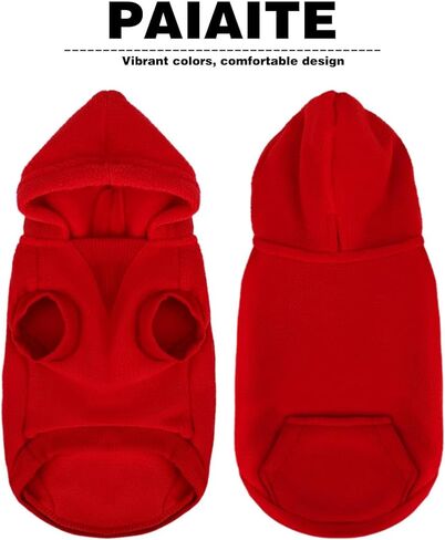 Paiaite Small Dog Hoodie Sweater Sleeveless with Pockets & Hat: Winter Pet Coat for Puppy Doggie Chihuahua, Small-Medium Dogs (Boy & Girl) - All Weather Wear Sweatshirt with Leash Hole Red M in Saudi Arabia