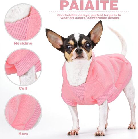 Paiaite Small Dog Hoodie Sweater Sleeveless with Pockets & Hat: Winter Pet Coat for Puppy Doggie Chihuahua, Small-Medium Dogs (Boy & Girl) - All Weather Wear Sweatshirt with Leash Hole Red M in Saudi Arabia