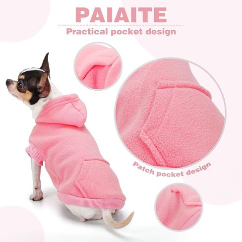 Paiaite Small Dog Hoodie Sweater Sleeveless with Pockets & Hat: Winter Pet Coat for Puppy Doggie Chihuahua, Small-Medium Dogs (Boy & Girl) - All Weather Wear Sweatshirt with Leash Hole Red M in Saudi Arabia