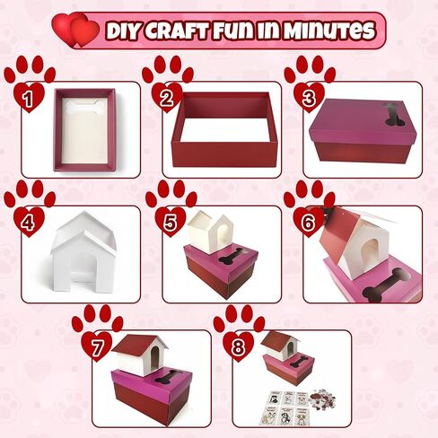 4E's Novelty Valentines Day Box and Valentines Cards for Kids (32 Pcs) - DIY Puppy Valentines Mailbox Craft Kit, for Classroom Exchange, Valentines Day Cards for Kids School Bulk for Boy Girl in Saudi Arabia