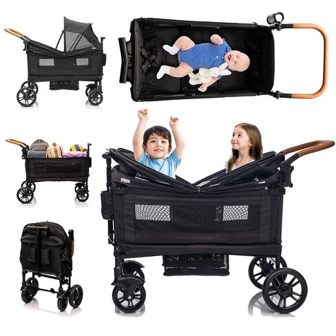 Stroller Wagon for 2 Kids- Lightweight Travel Folding Push Pull Baby Wagon for Newborn&Toddler with 5-Point Harness,Adjustable Canopy,Tray Table,Cup Holder,Storage Pocketsets in Saudi Arabia
