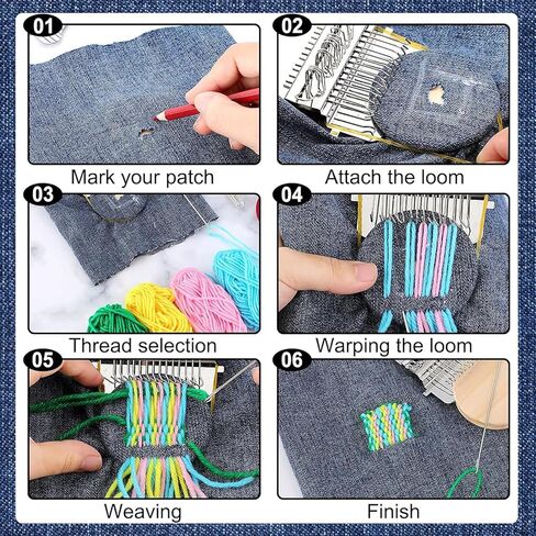 مجموعة PatchMaker 2.0، مجموعة الحياكة للمبتدئين، مجموعة أدوات نول الرقع الصغيرة المحمولة، مجموعة أدوات النسيج المرقعة لإصلاح الخياطة بسرعة (14 خطافًا) in Kuwait