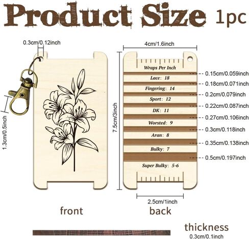 arricraft May Lily Spinning Control Tool, Decorative Yarn WPI Guide Gauge with Clasp Wood Yarn Wrap Guide Board with Diz for Spinners Yarn Measuring Tools Crochet Accessories in Saudi Arabia