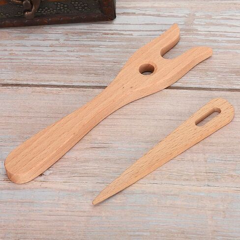 Fayelume Beech Wood Knitting Fork, 3.56X15.5 cm Knitting Needles, Knittings Tool for DIY Weaving Tools, Bracelet Necklace, Braided Tools in Kuwait
