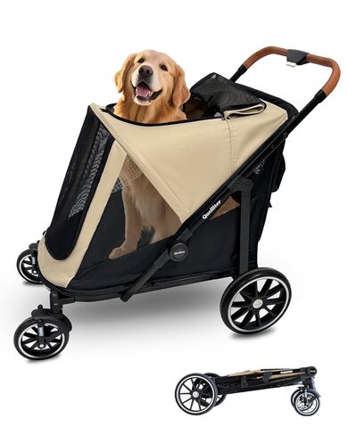 Dog Stroller for Large Dogs & Cats up to 130 lbs,Foldable Large Pet Stroller for 2 Dogs with 360° Wear-Resistant Rubber Wheels Mesh Windows,Extra Large Heavy Duty,All Terrain Wagon Cart with Air Mesh in Saudi Arabia