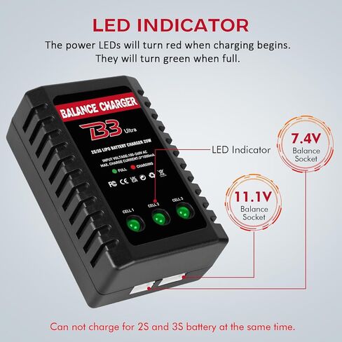 شاحن بطارية ليبو 2S-3S، شاحن ميزان RC AC 7.4-11.1V نسخة مطورة شاحن سيارة RC مدمج لبطارية توصيل XHR in Kuwait