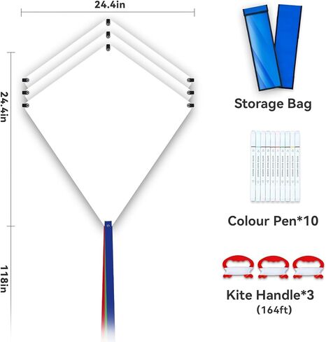 Kite Making Kit for Adults & Kids: 3 Pack DIY Blank White Diamond Kites, Bulk Kite Paper for Painting, Easy to Fly for Beach, Party, Outdoor Activities in Saudi Arabia