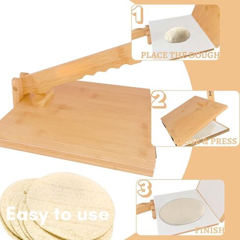 10 Inch Bamboo Tortilla Press, Eco-Friendly, Non-Stick Kitchen Wooden Tortilla Press, Authentic, Handmade Tortilla Maker, Easy Clean in Saudi Arabia