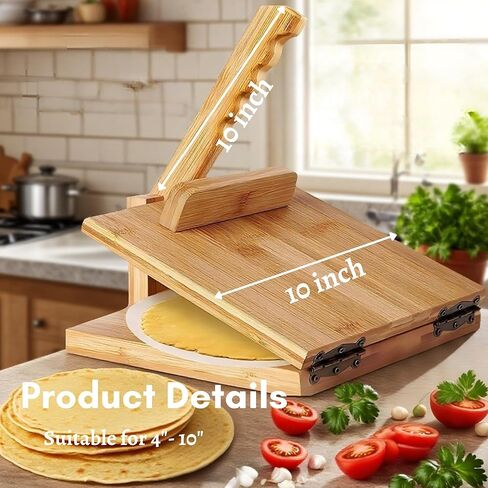 10 Inch Bamboo Tortilla Press, Eco-Friendly, Non-Stick Kitchen Wooden Tortilla Press, Authentic, Handmade Tortilla Maker, Easy Clean in Saudi Arabia