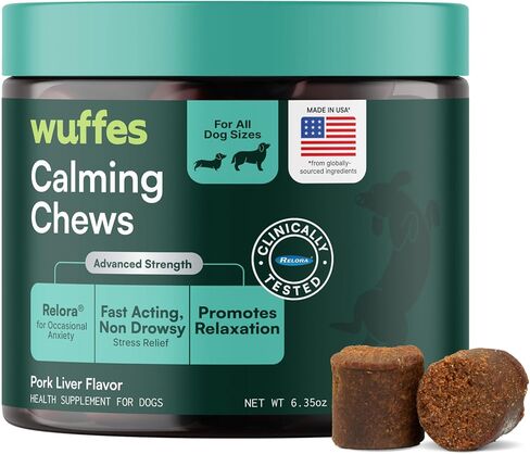 مضغ ناعم مهدئ للكلاب من Wuffes، مكمل لدعم الإجهاد مع Relora®، L-Theanine، L-Tryptophan والبابونج، تخفيف مهدئ لا يسبب النعاس لجميع الكلاب، 60 مضغًا ناعمًا in Kuwait