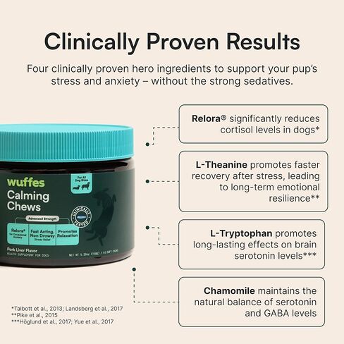مضغ ناعم مهدئ للكلاب من Wuffes، مكمل لدعم الإجهاد مع Relora®، L-Theanine، L-Tryptophan والبابونج، تخفيف مهدئ لا يسبب النعاس لجميع الكلاب، 60 مضغًا ناعمًا in Kuwait