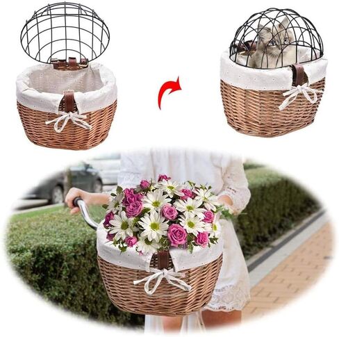 FILFEEL Elegant Woven Dog Bike Basket Pet Carrier for Cats & Dogs -, Easy Install Front Handlebar Bike Carrier (Black) in Saudi Arabia
