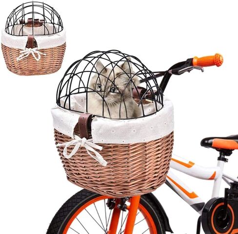 FILFEEL Elegant Woven Dog Bike Basket Pet Carrier for Cats & Dogs -, Easy Install Front Handlebar Bike Carrier (Black) in Saudi Arabia
