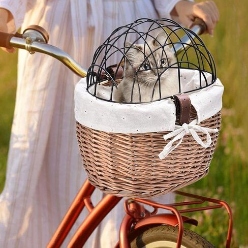 FILFEEL Elegant Woven Dog Bike Basket Pet Carrier for Cats & Dogs -, Easy Install Front Handlebar Bike Carrier (Black) in Saudi Arabia