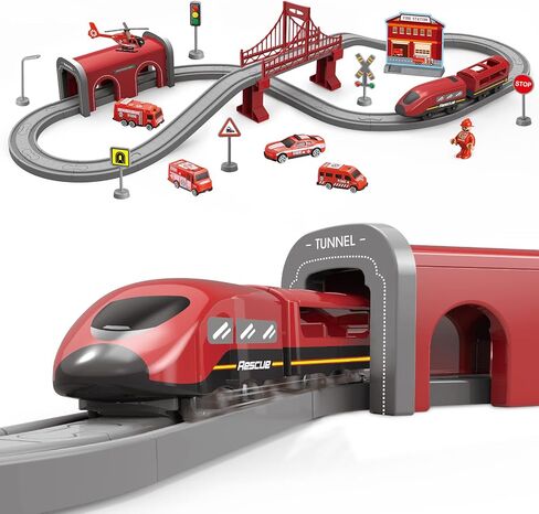 Train Sets for Toddlers, 66 Pcs Trains Toy with Battery Operated & Tracks (Magnetic Connection), Compatible with Thomas, Brio, Christmas Toy Gifts for 3 4 5 6 7 8 Years Old (Fire Engines) in Saudi Arabia