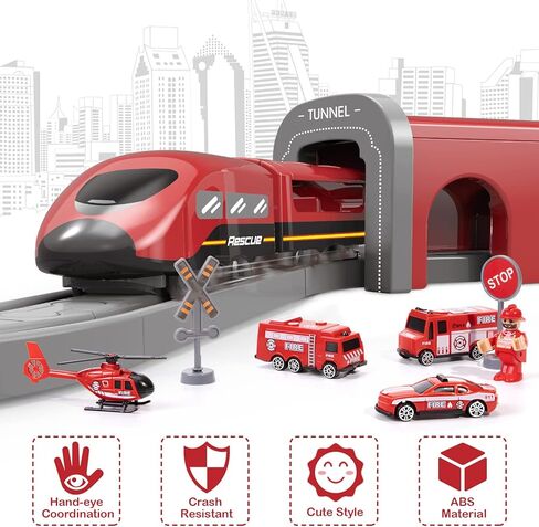 Train Sets for Toddlers, 66 Pcs Trains Toy with Battery Operated & Tracks (Magnetic Connection), Compatible with Thomas, Brio, Christmas Toy Gifts for 3 4 5 6 7 8 Years Old (Fire Engines) in Saudi Arabia