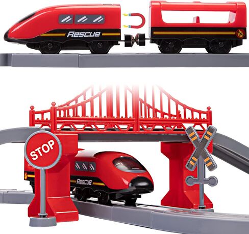 Train Sets for Toddlers, 66 Pcs Trains Toy with Battery Operated & Tracks (Magnetic Connection), Compatible with Thomas, Brio, Christmas Toy Gifts for 3 4 5 6 7 8 Years Old (Fire Engines) in Saudi Arabia