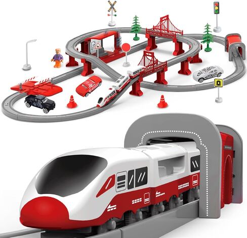 Train Sets for Toddlers, 66 Pcs Trains Toy with Battery Operated & Tracks (Magnetic Connection), Compatible with Thomas, Brio, Christmas Toy Gifts for 3 4 5 6 7 8 Years Old (Fire Engines) in Saudi Arabia